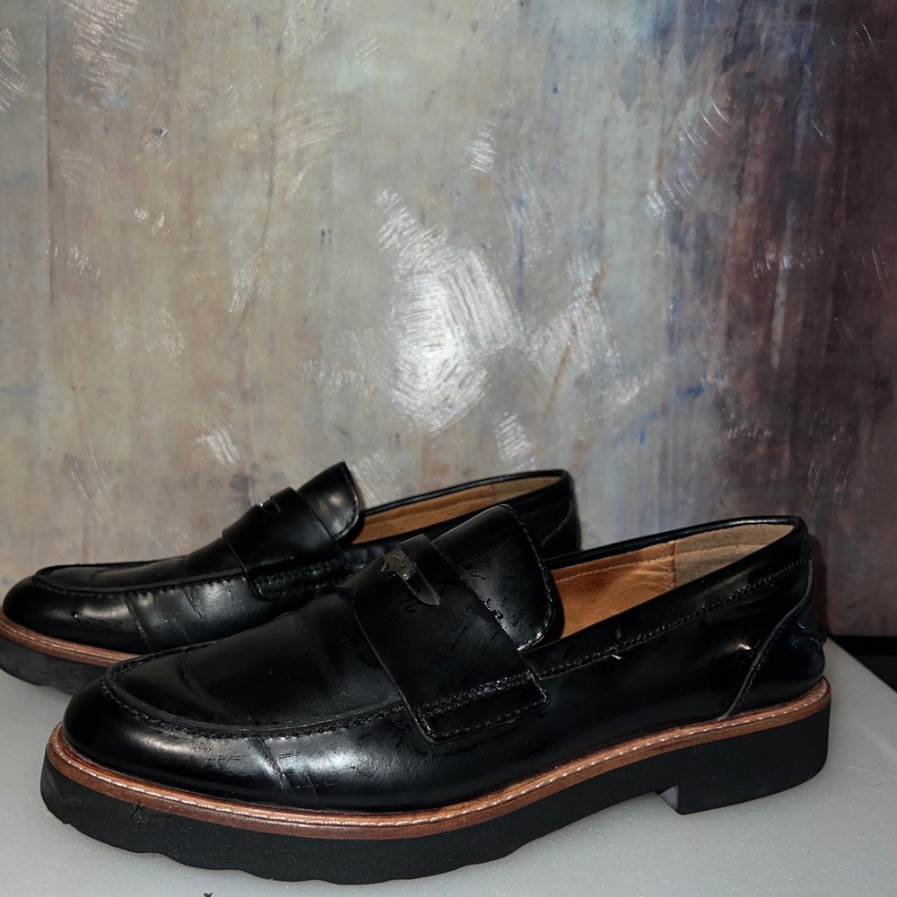 Coach Haley Loafers Women 8.5B Black Good Leather Lug Sole Slip On Flat Shoes